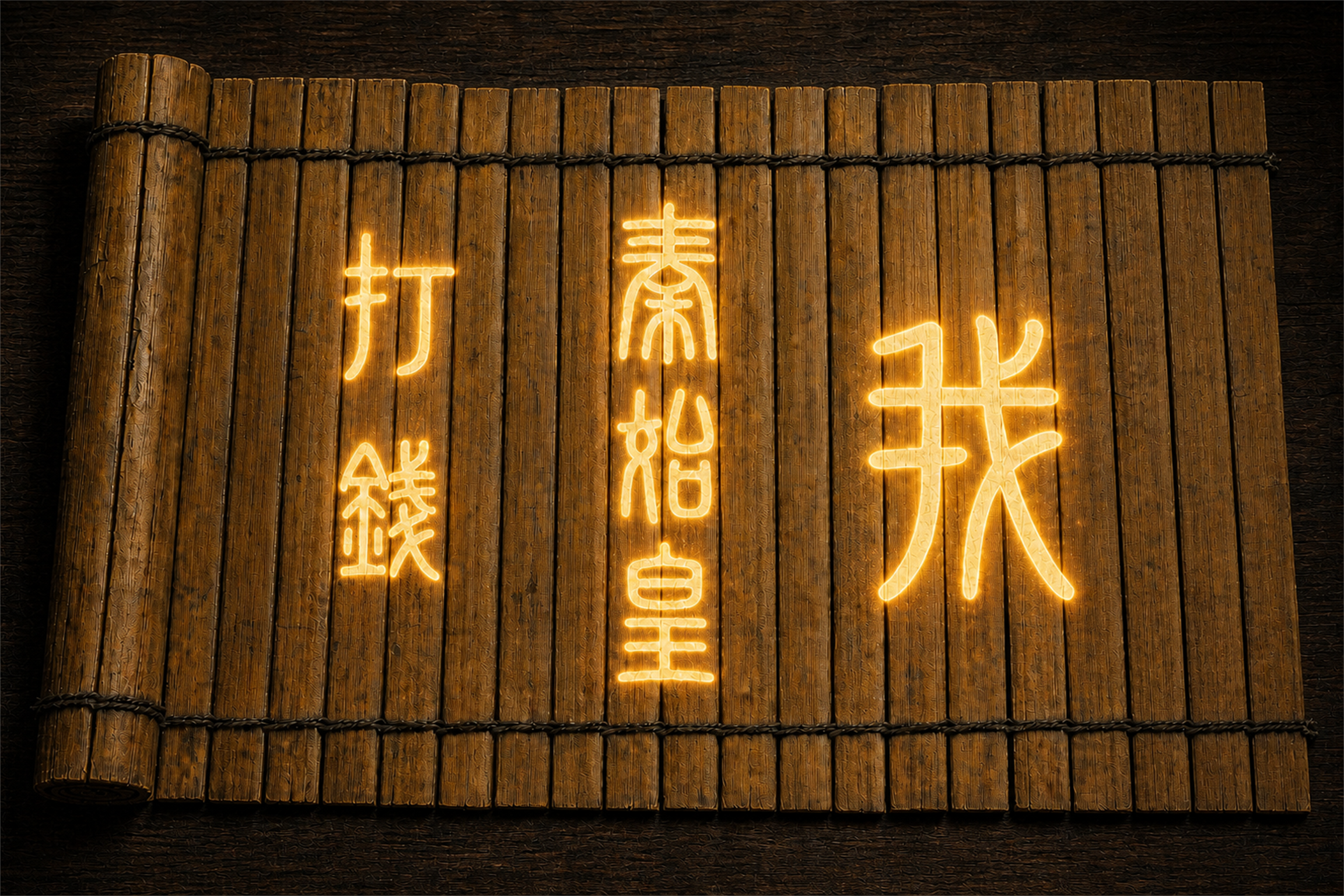 竹简上的打钱秦始皇图案